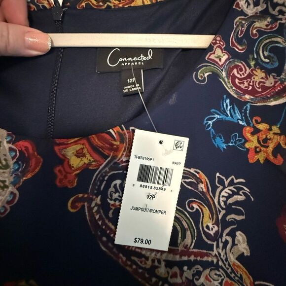 Connected Apparel NWT Size 12P Navy Women's Jumpsuit - Picture 2 of 10